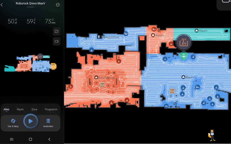 Die strukturierte Lasernavigation des Roborock Q Revo MaxV ist in der App zu sehen.
